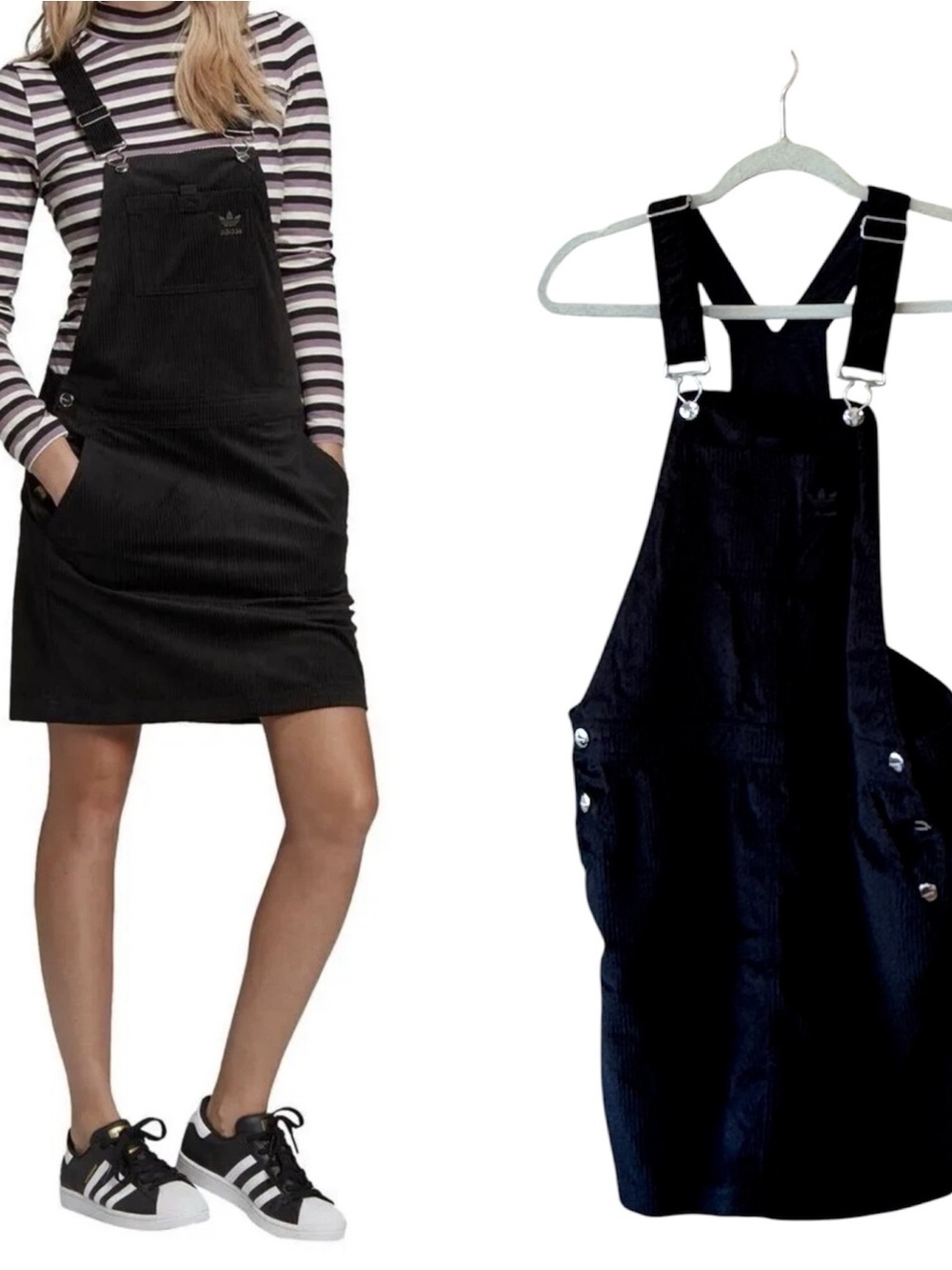 Adidas Black Dungaree Overalls Corduroy Dress Small
